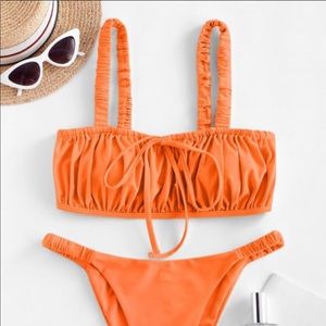 ZAFUL Elastic Straps Ruched Bikini Swimsuit